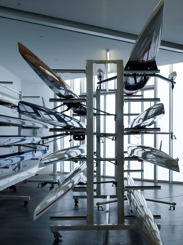 Devon Boathouse exterior in daylight featuring OKC Boathouse District architecture and modern boathouse design by Rand Elliott Architects Oklahoma City.