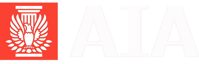 AIA logo featuring a white eagle and column on a red background, representing the American Institute of Architects.